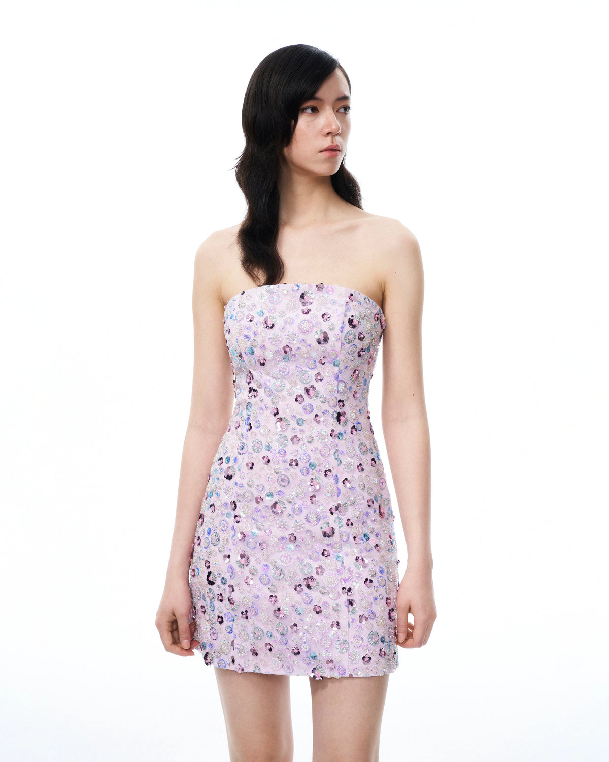 Esme Floral Sequin Embroidered Mini Dress - Purple