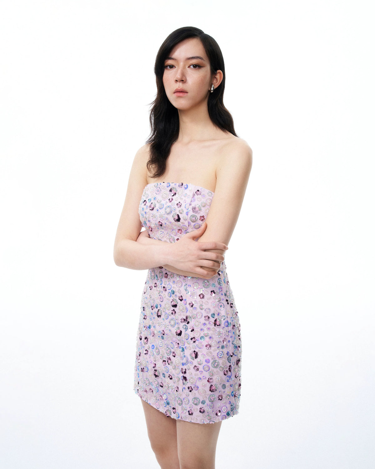 Esme Floral Sequin Embroidered Mini Dress - Purple