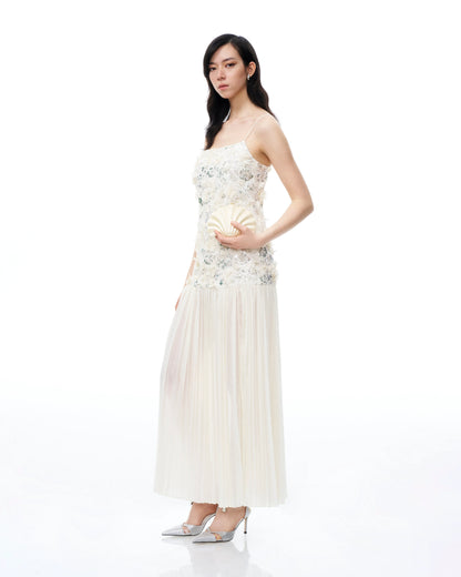 Galadriel 3D Floral Sequin Maxi Dress - White