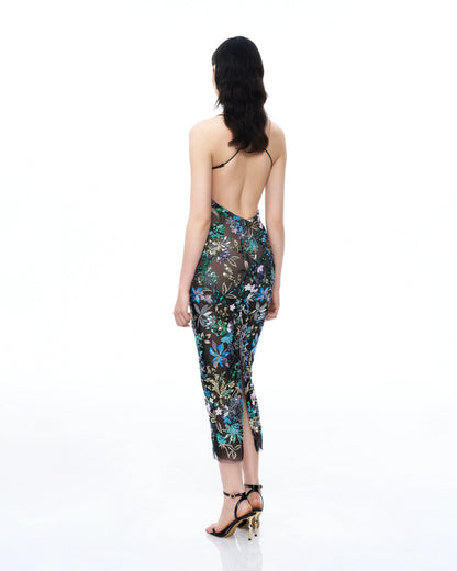 Isadora Floral Sequin Dress - Black Multi