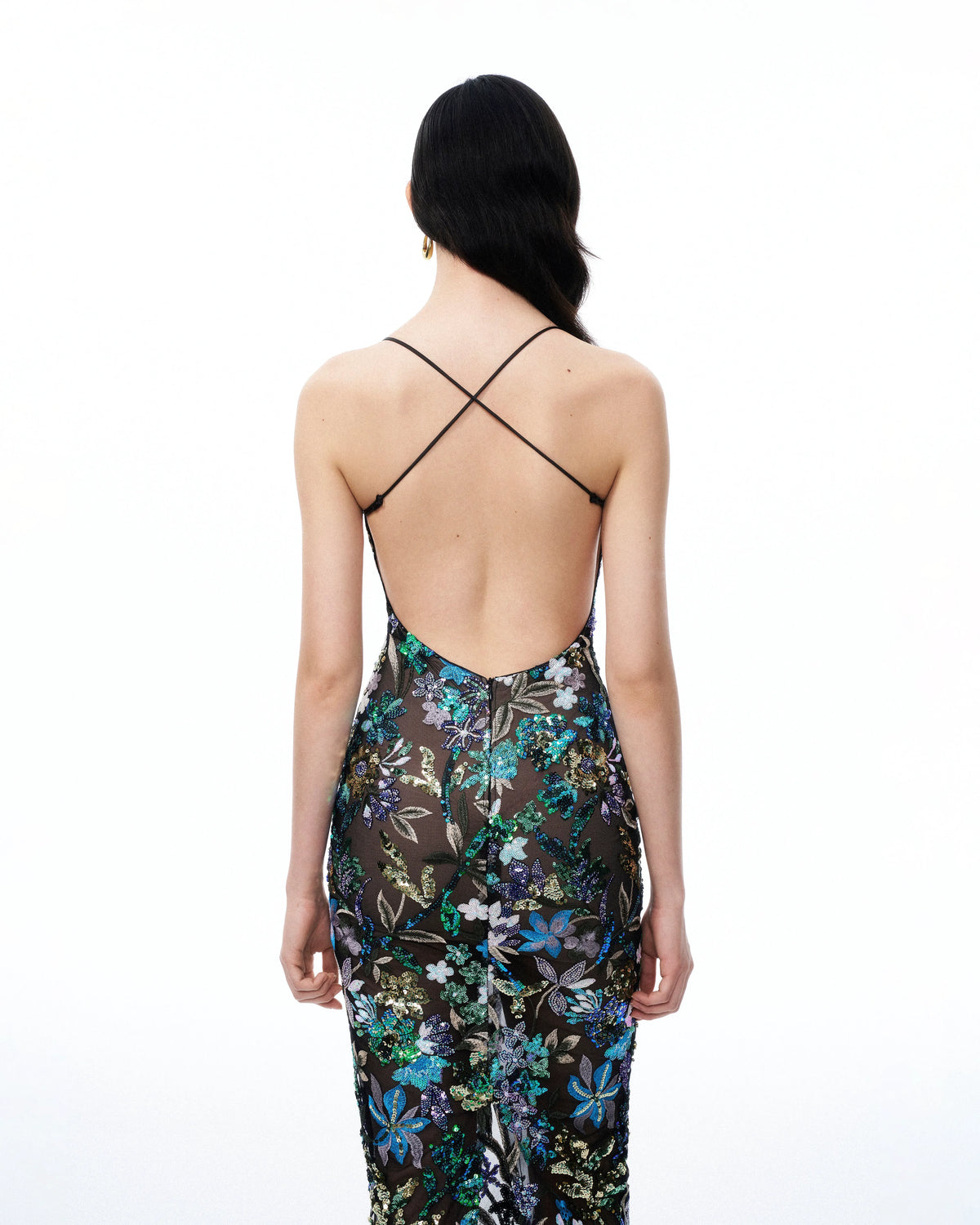 Isadora Floral Sequin Dress - Black Multi