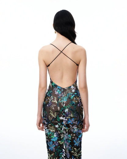 Isadora Floral Sequin Dress - Black Multi