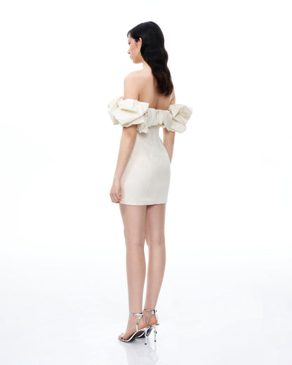 Althea Clouds Shoulders Floral Embroidered Mini Dress - White