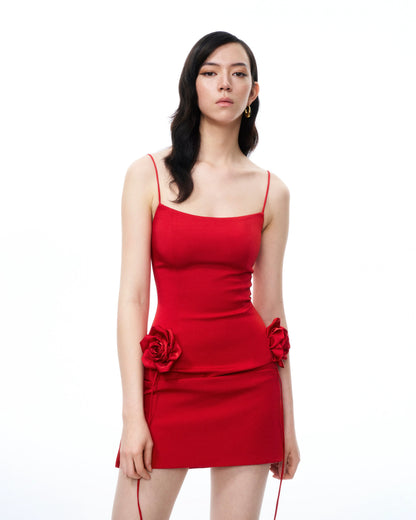 Bellamy 3D Floral Mini Dress - Red