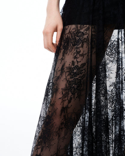 Indigo Floral Lace Dress - Black