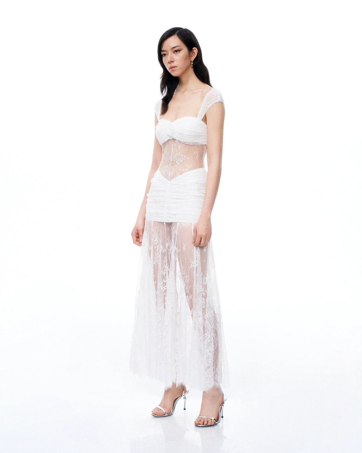 Fiorentina 3D Floral Lace Dress - White