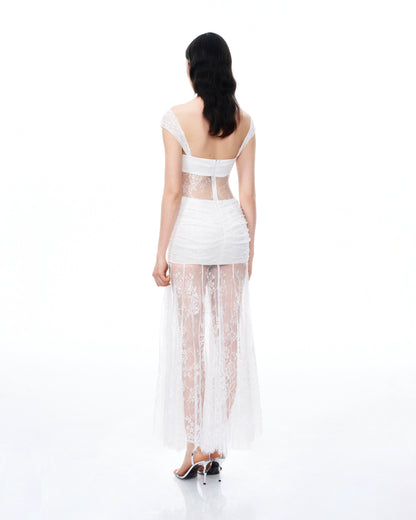 Fiorentina 3D Floral Lace Dress - White