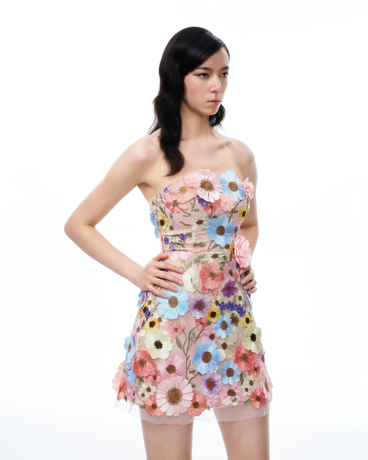 Odalys Floral Embroidered Mini Dress - Pastel Multi