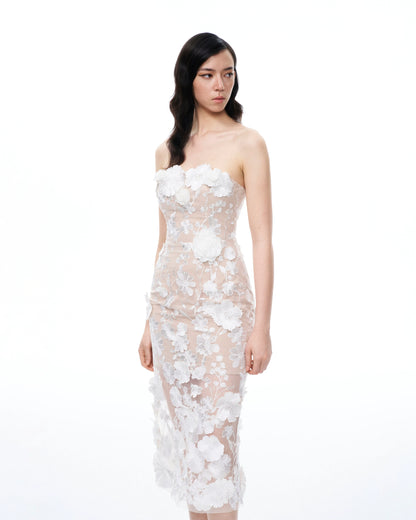 Lysandra 3D Floral Embroidered Maxi Dress - White