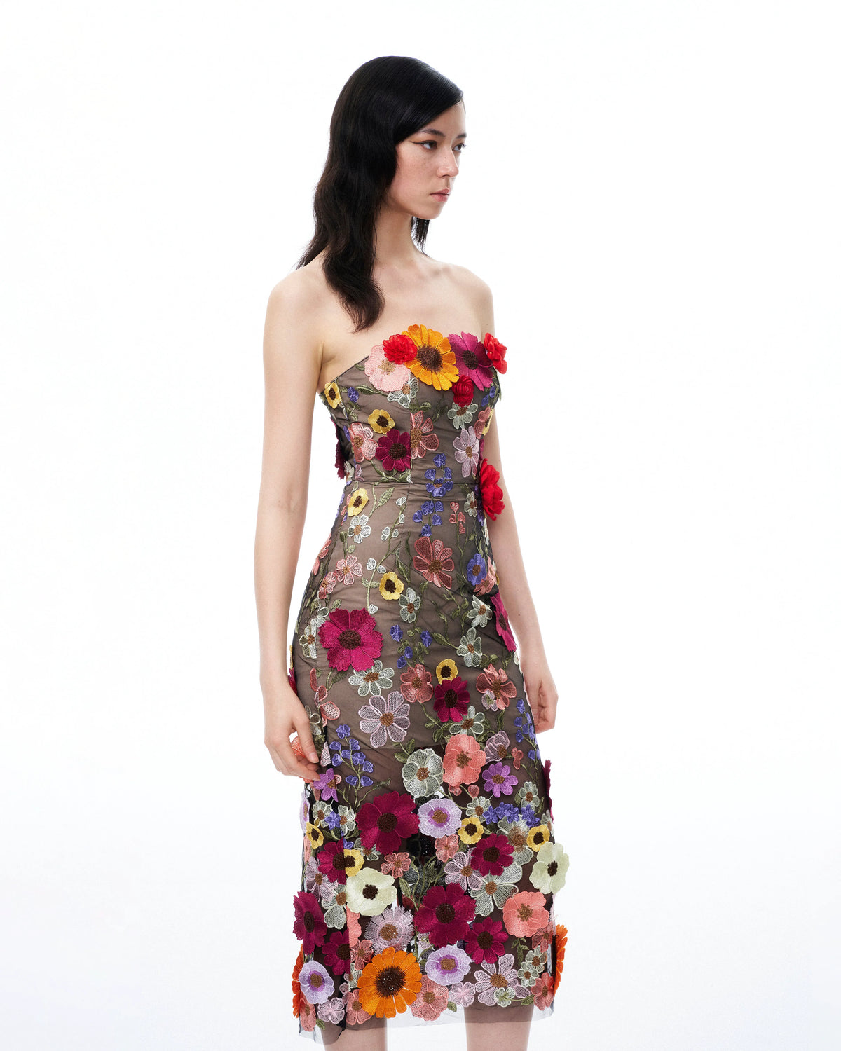 Isolde 3D Floral Embroidered Maxi Dress - Black Multi