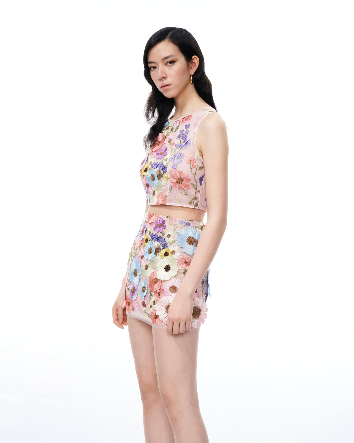 Valentino 3D Floral Embroidered Dress Set - Pastel Multi