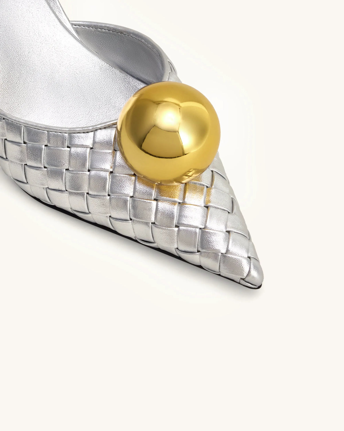 Sofia Woven Sphere Heel Mules - Silver & Gold