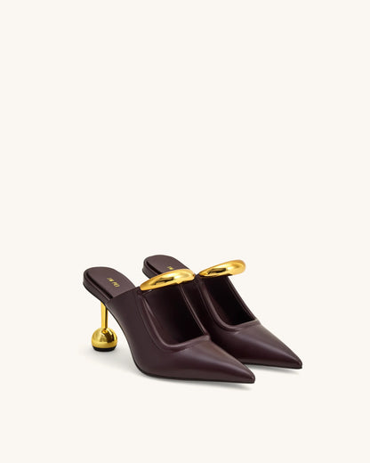 Sofia Metal Accent Sphere Heel Mules - Deep Burgundy