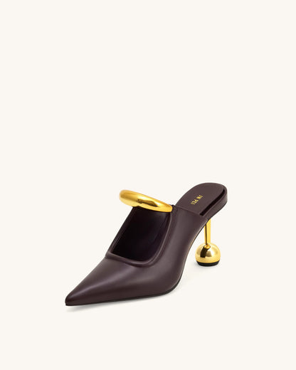 Sofia Metal Accent Sphere Heel Mules - Deep Burgundy