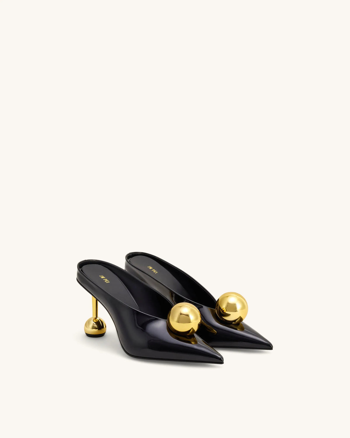 Sofia Angled Vamp Heel Mules - Black & Gold