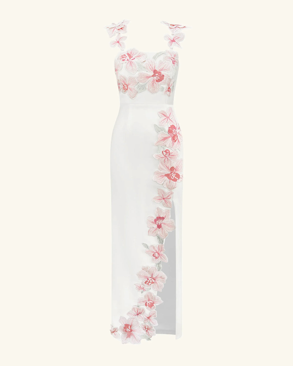 Flower Embroidered Dress - White/Pink