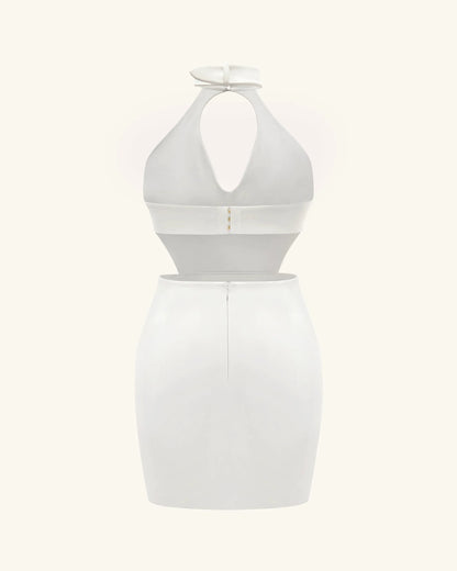 Gabriella Belted Cutout Halter Mini Dress - Ivory