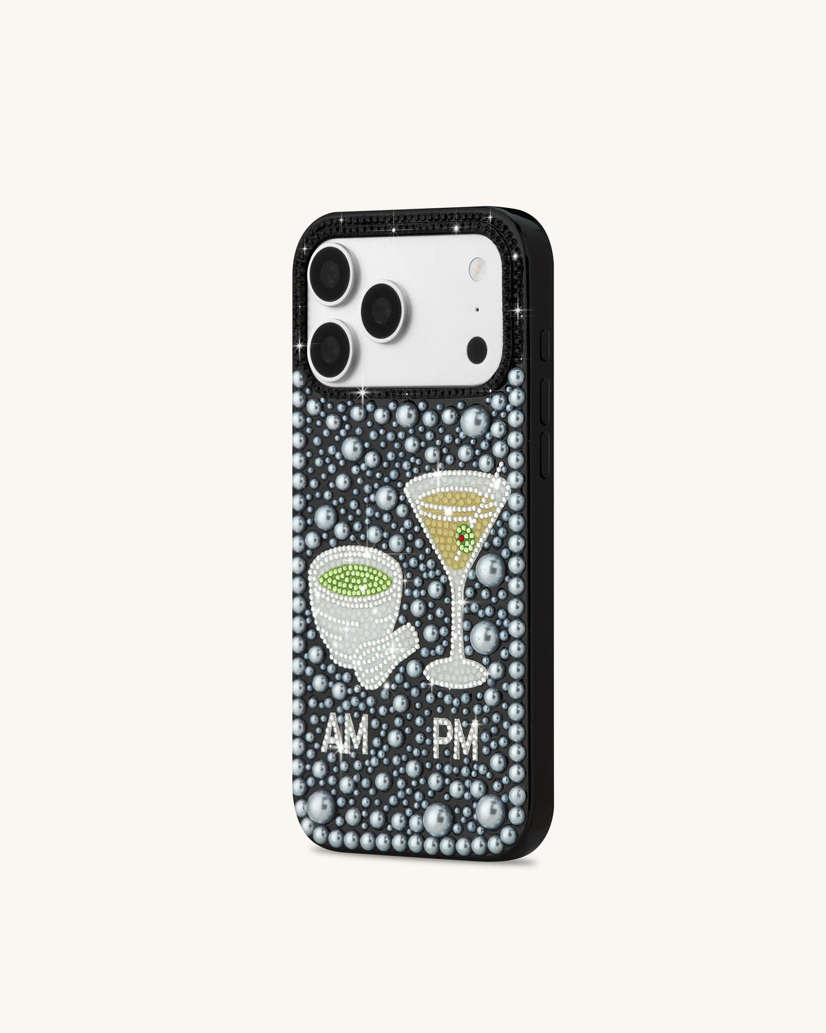 Pearl Martini Embellished Phone Case - Black