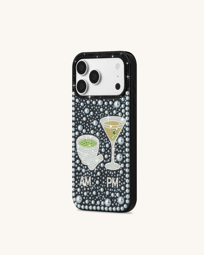 Pearl Martini Embellished Phone Case - Black