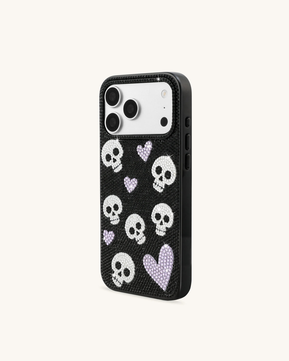 Skull And Heart Rhinestone Phone Case - Black