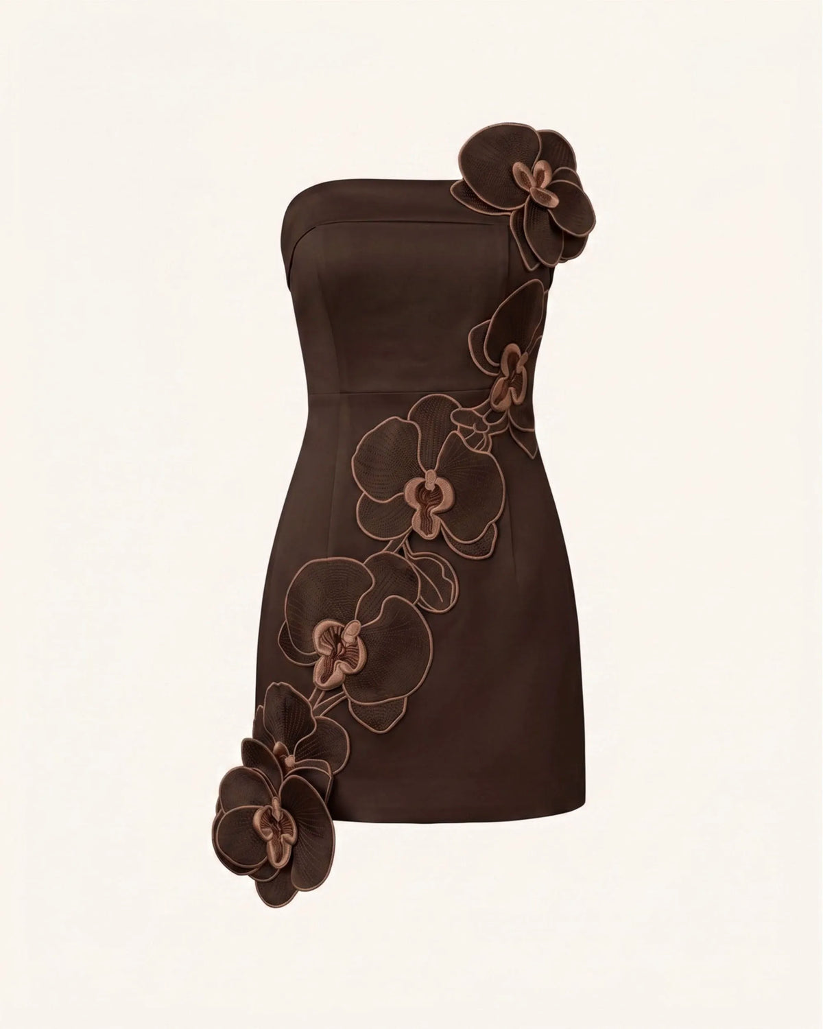 Orchid Embroidered Floral Appliqué Strapless Mini Dress - Brown