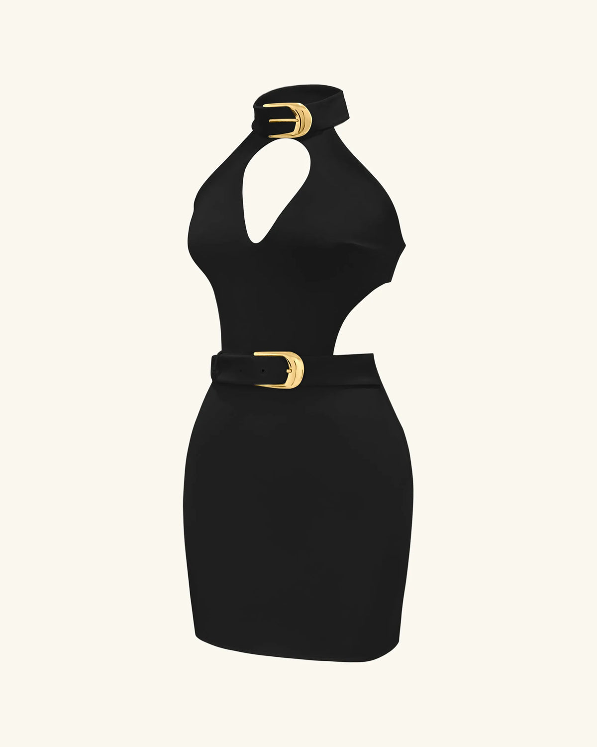 Gabriella Belted Cutout Halter Mini Dress - Black