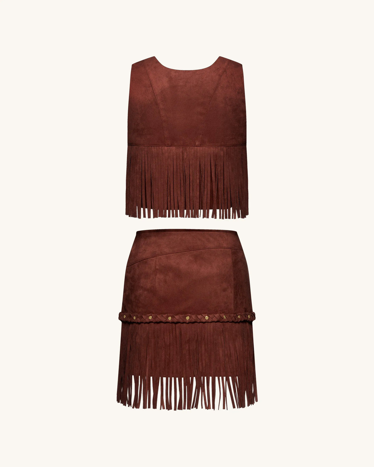Faux Suede Fringe Halter - Burgundy