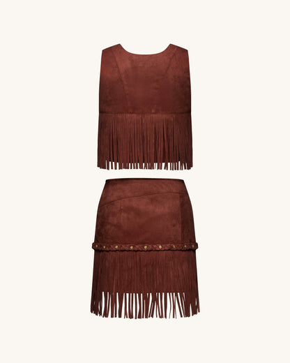Faux Suede Fringe Halter - Burgundy