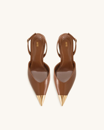 Savannah Gold Tipped Slingback Pumps - Brown