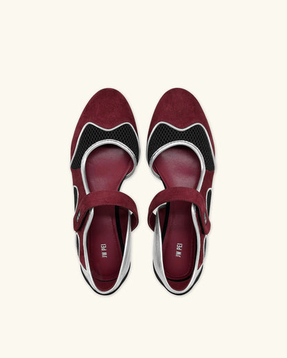 Zoe Mary Janes Flats – Burgundy Black