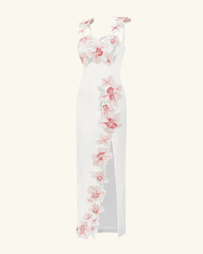 Flower Embroidered Dress - White/Pink