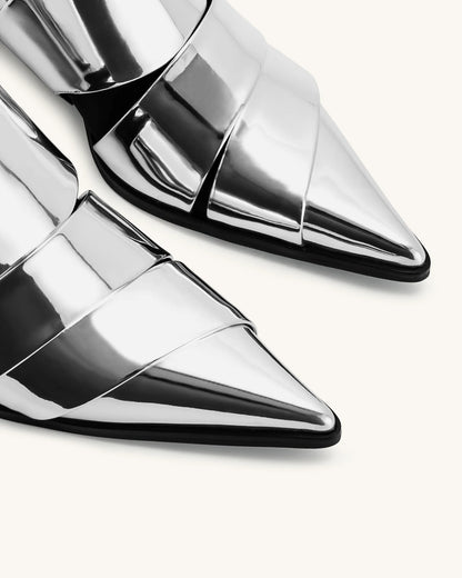 Emily Strap Ankle Boots - Silver