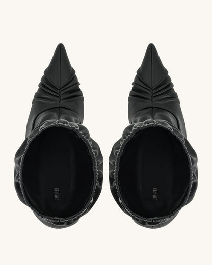 Joanne Paneled Detailing leather Ankle Boots - Black
