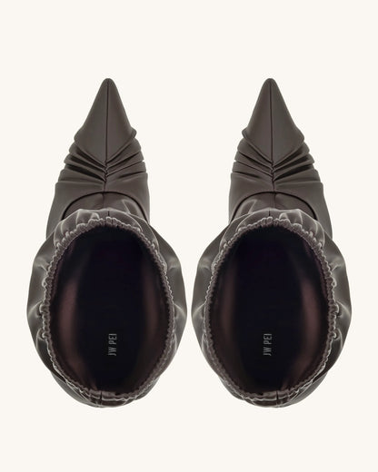 Joanne Paneled Detailing leather Ankle Boots- Burgundy