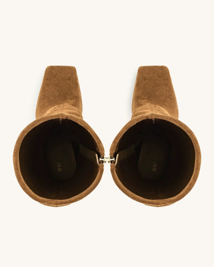 Reyna Square Toe Platform Knit Boots - Brown