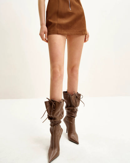 Olivia Leather High Heel Boots - Brown