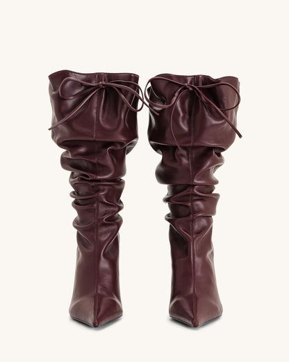Olivia Leather High Heel Boots - Burgundy