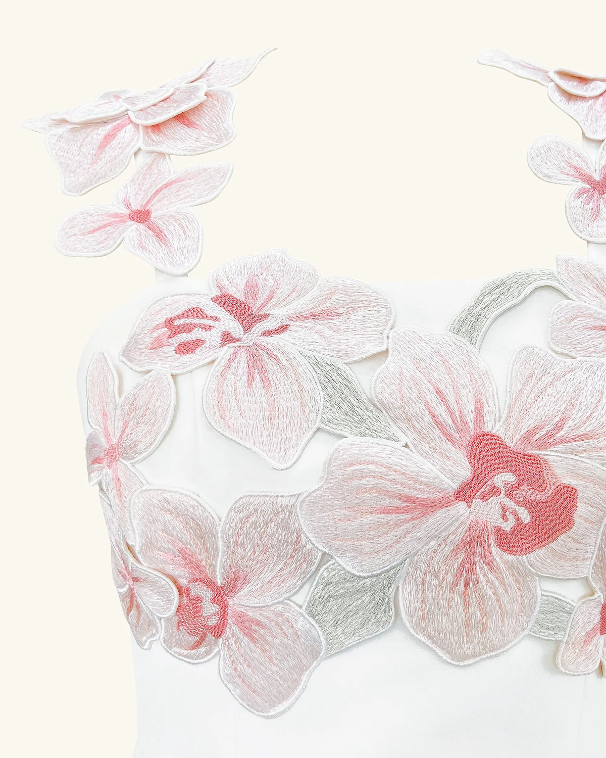 Flower Embroidered Dress - White/Pink