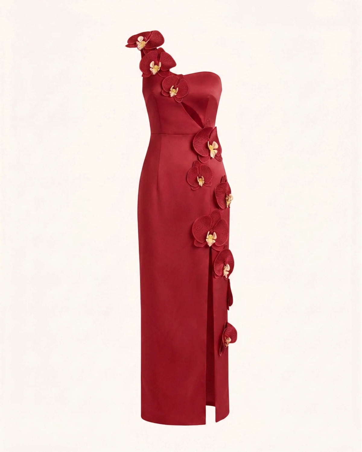 Orchid Embellished Cutout Slit Maxi Dress - Red
