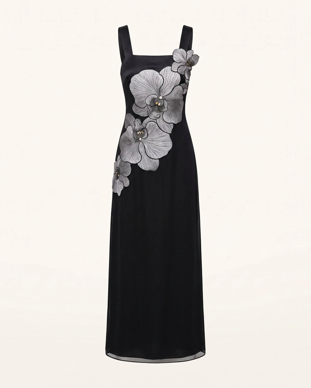Orchid Embroidered Square Neck Column Maxi Dress - Black