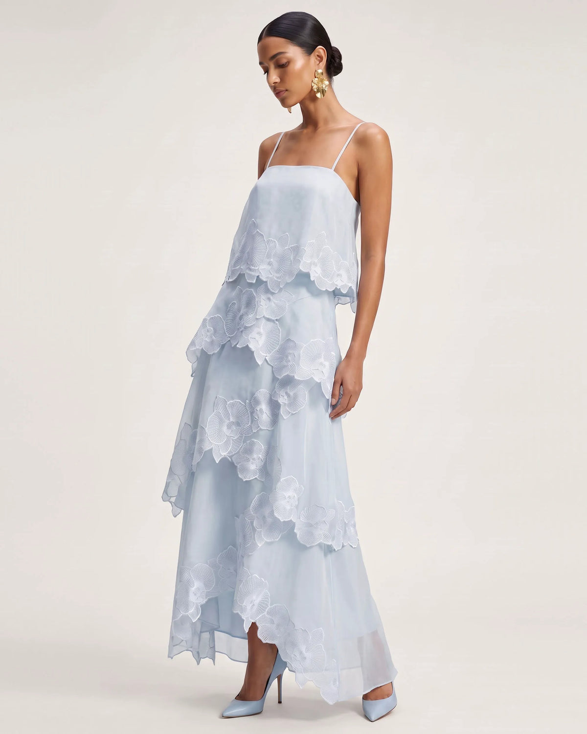 Orchid Embroidered Layered Maxi Dress - Light Blue