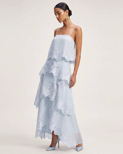 Orchid Embroidered Layered Maxi Dress - Light Blue
