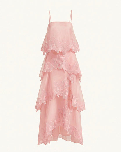 Orchid Embroidered Layered Maxi Dress - Blush Powder