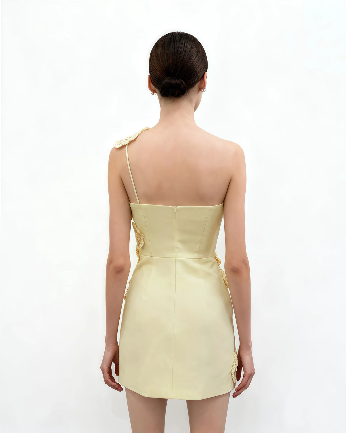 Crochet Floral Appliqué Mini Dress - Yellow