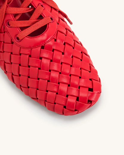 Kayla Weave Strap Flat Shoes - Red
