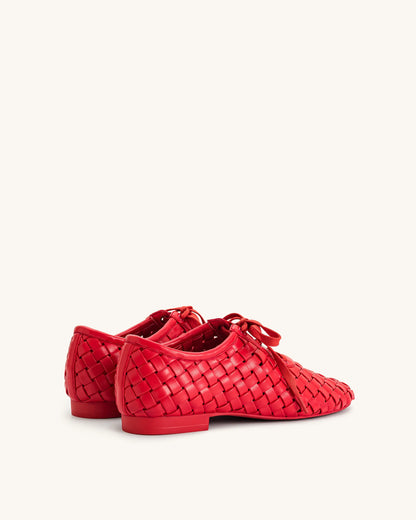 Kayla Weave Strap Flat Shoes - Red