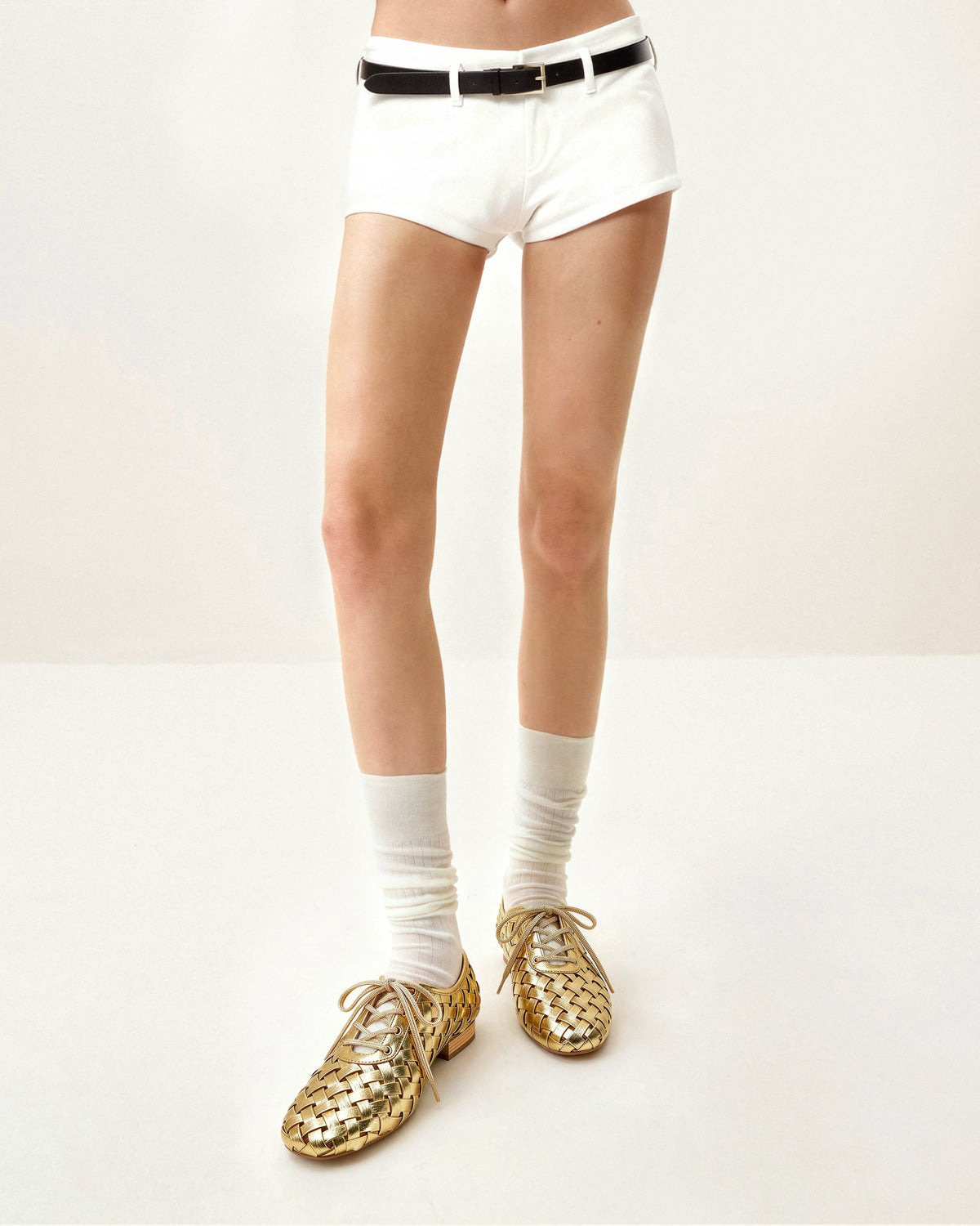 Kayla Weave Strap Flat Shoes - Gold