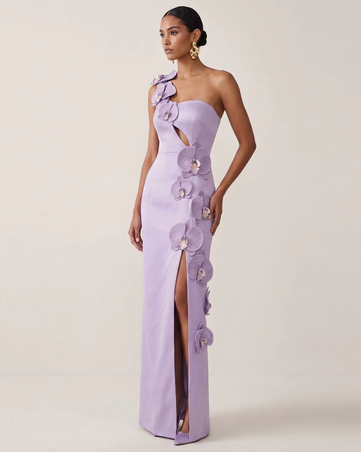 Orchid Embellished Cutout Slit Maxi Dress - Light Purple