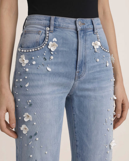 The Celestial Pearl Petal Straight Jeans - Pale Blue Eyes