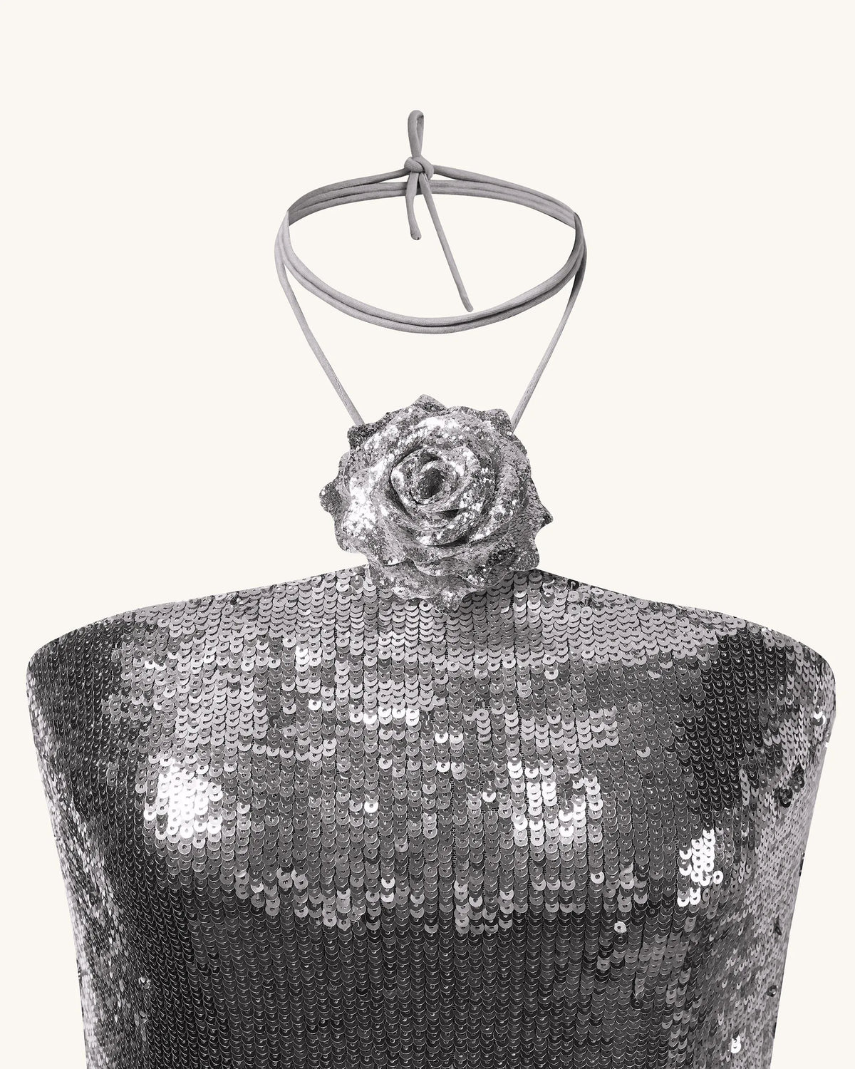 Burgundy Silver Sequinned Halter Mini Dress - Silver